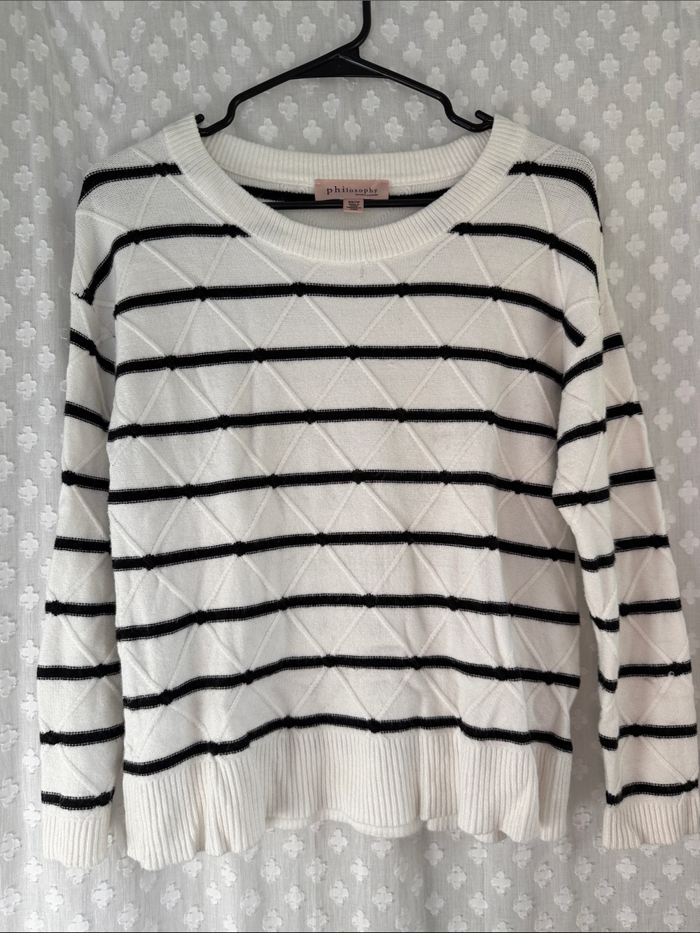 2 for $10 - Philosophy White Crewneck Sweater with Black Stripes